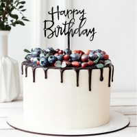 Topo Acrílico Preto 'Happy Birthday ' 13cms