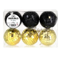 Conj. 6 Bolas Espelho Pretas e Douradas 7 cms