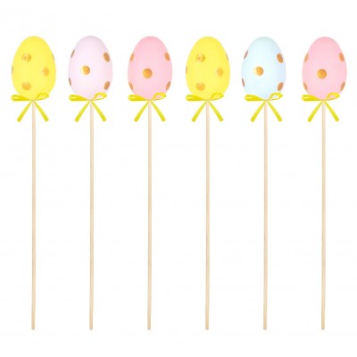 Pack 6 Ovos no palito com bolinhas douradas, 