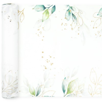 Caminho mesa folhagem com motivo floral dourado