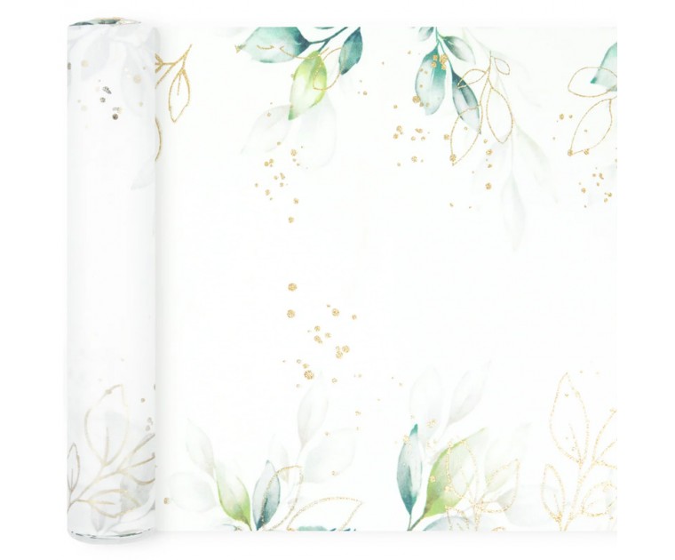 Caminho mesa folhagem com motivo floral dourado