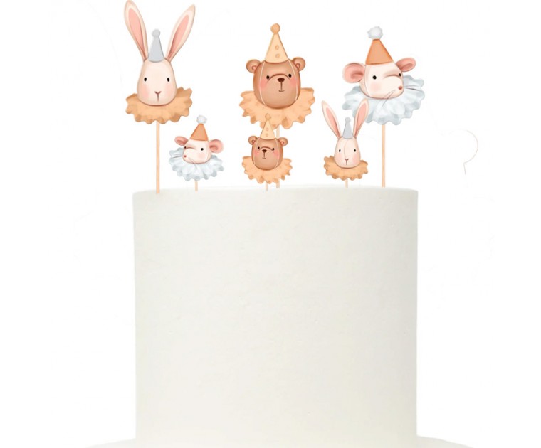 6 Toppers coelho, urso de peluche, rato