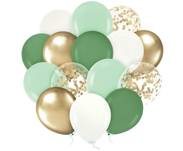 Bouquet Balões Verdes e Dourados c/ confetis