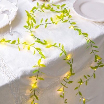 Grinalda Folhas Verdes Luzes Led