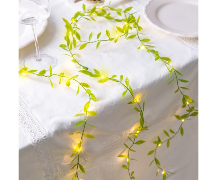 Grinalda Folhas Verdes Luzes Led