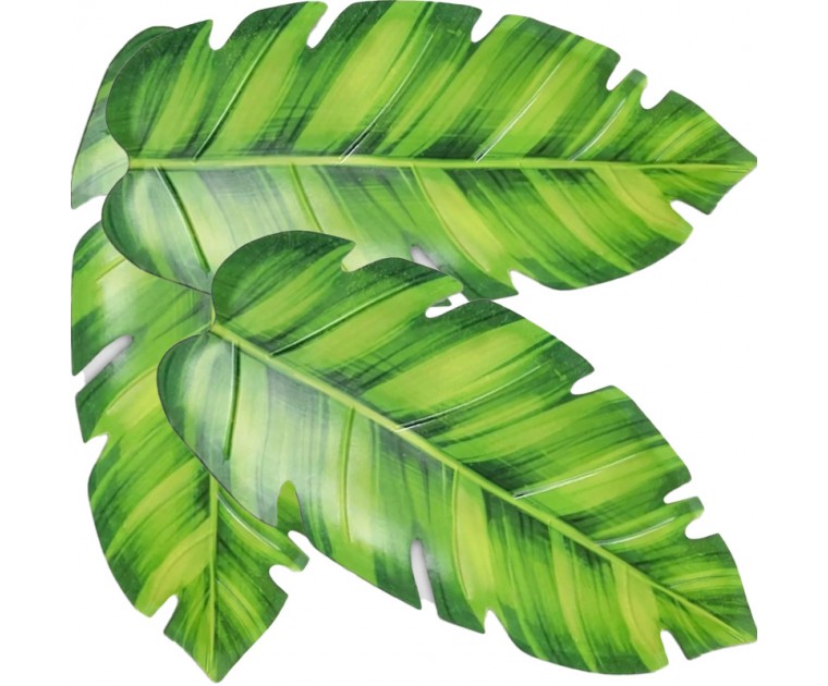 Conj. 3 Pratos folhas de bananeira tropical Aloha