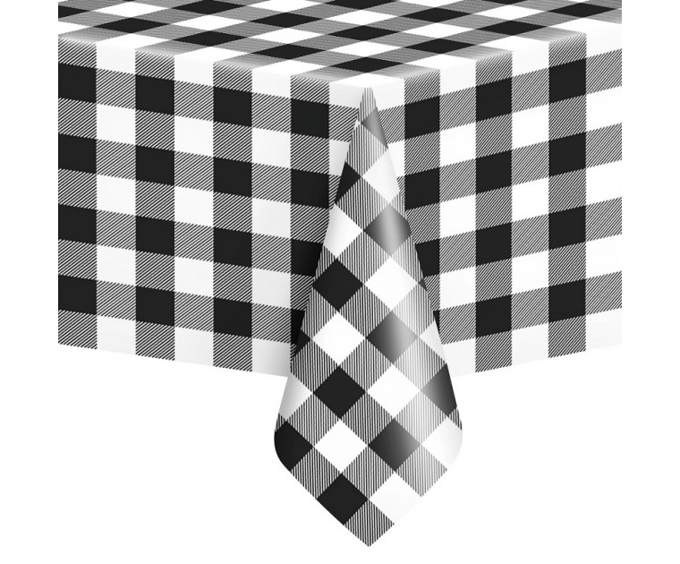 Toalha de mesa xadrez preta e branca 