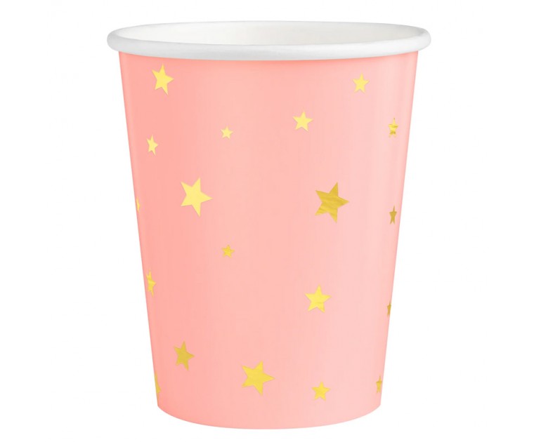 Copos Rosa com estrelas douradas