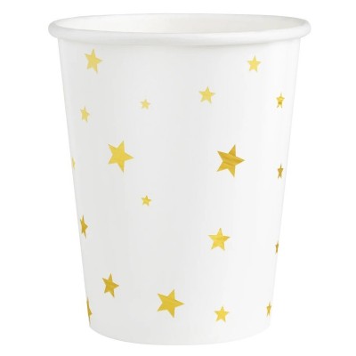 Copos Brancos Estrelas Douradas