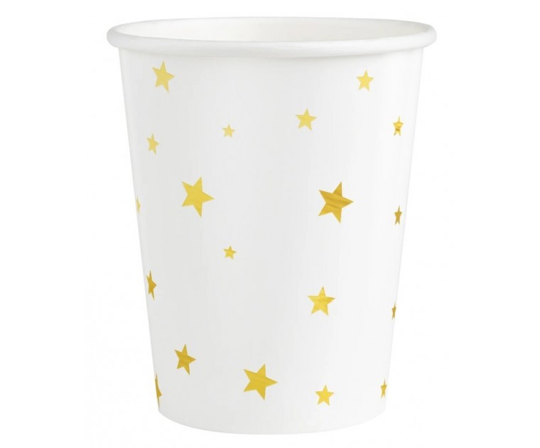 Copos Brancos Estrelas Douradas