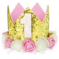 Coroa 1º Aniversário Rosa