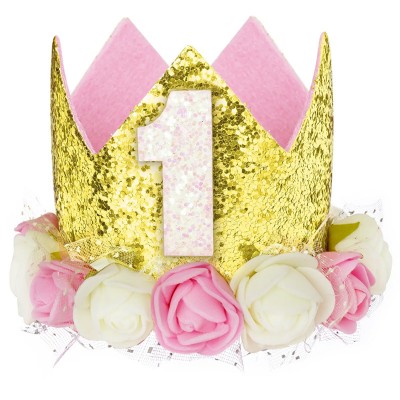 Coroa 1º Aniversário Rosa