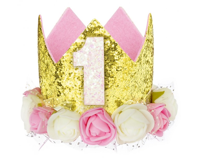 Coroa 1º Aniversário Rosa