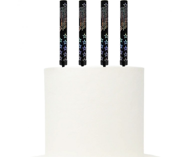 Pack 4 Foguetes Pretos c/ Estrelas Holográficos 12 cms