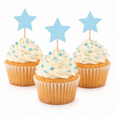 6 Toppers Cup Cakes Estrelas Azuis