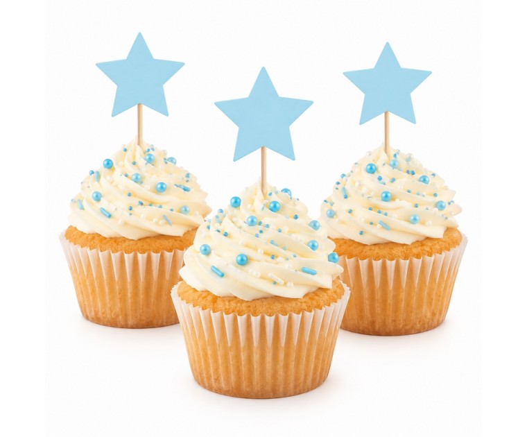 6 Toppers Cup Cakes Estrelas Azuis