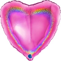  Balão Coração Glitter Holográfico Rosa