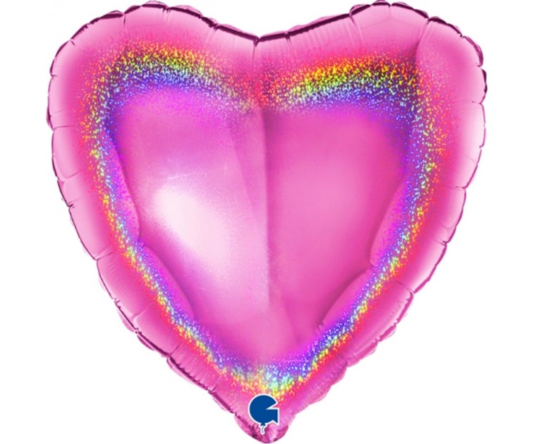  Balão Coração Glitter Holográfico Rosa