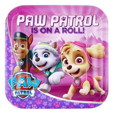 Pratos Quadrados Patrulha Pata Rosa