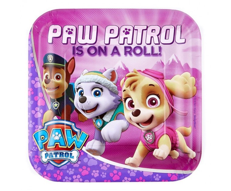 Pratos Quadrados Patrulha Pata Rosa