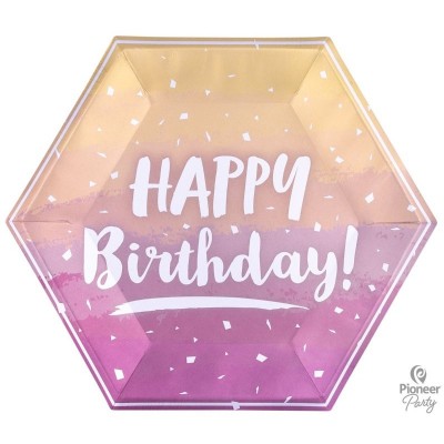 Pratos Hexagonais Rose Gold Happy Birthday Pratos Hexagonais Rose Gold Happy Birthday