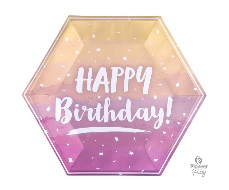 Pratos Hexagonais Rose Gold Happy Birthday
