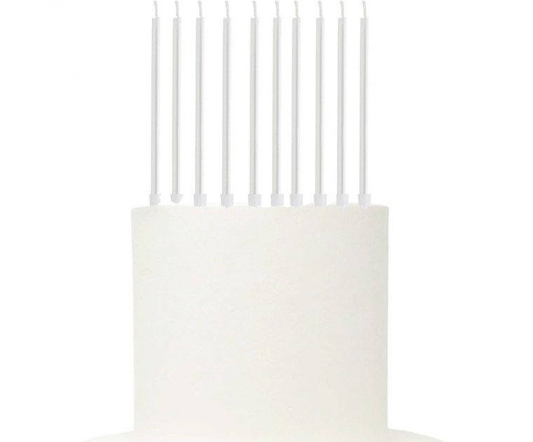 Conj. 12 Velas Brancas Peroladas c/ Suporte