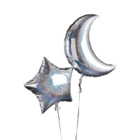 Conj. 2 Balões Estrela e Lua Holográficos