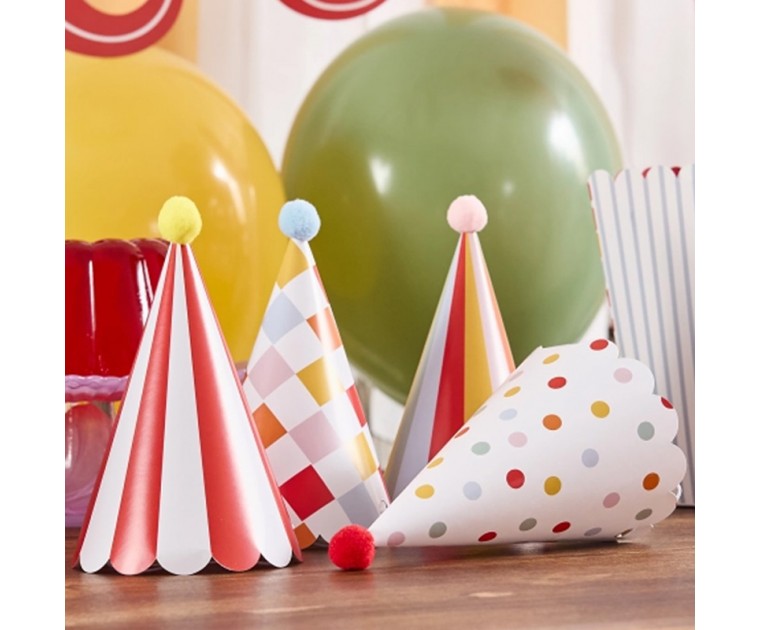 8 Chapéus Circo Multicoloridos