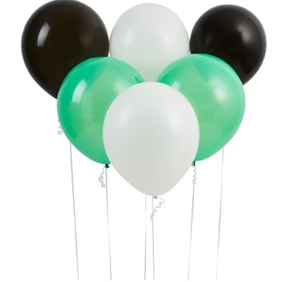 6 Balões Sortidos Branco, Preto e Verde