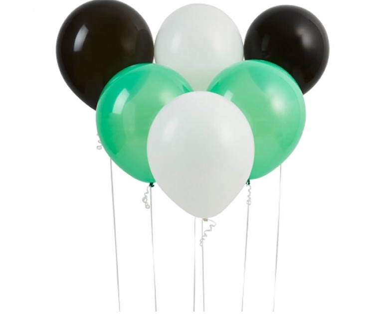 6 Balões Sortidos Branco, Preto e Verde