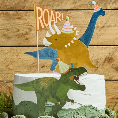 Topo Bolo Dinossauros Chapéu Pom Pom
