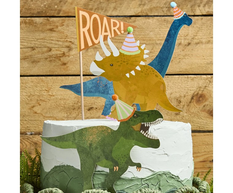 Topo Bolo Dinossauros Chapéu Pom Pom