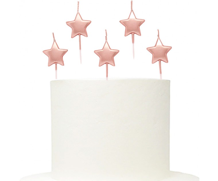 Conj 5 Velas Estrelas Rose Gold