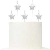 Conj 5 Velas Estrelas Prata