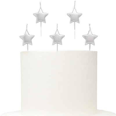 Conj 5 Velas Estrelas Prata