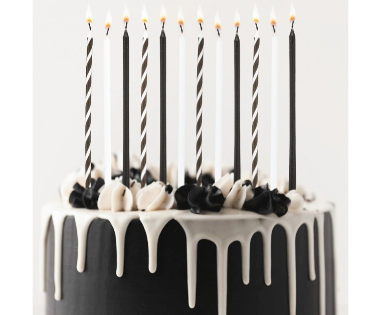 Velas Listadas Brancas e Pretas