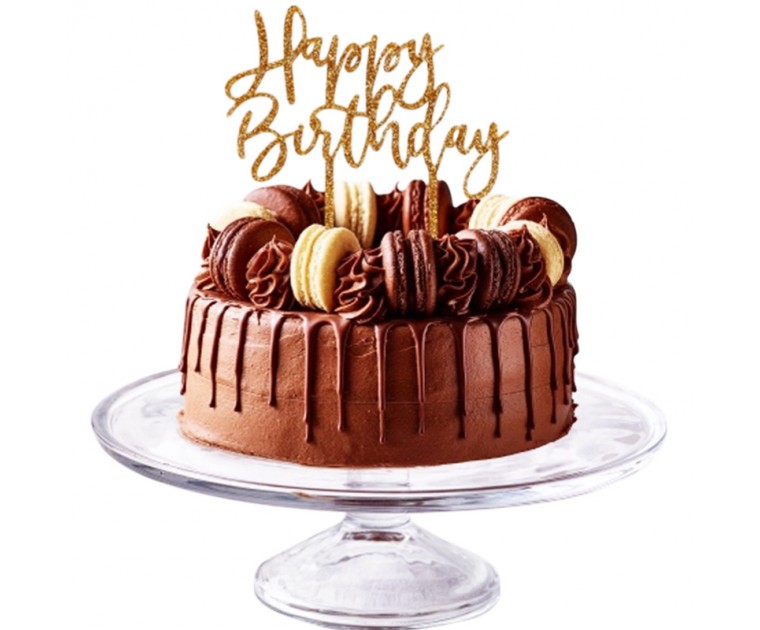 Topo Bolo Acrílico Dourado Happy Birthday