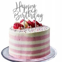 Topo Bolo Acrílico Happy Birthday Prata Glitter
