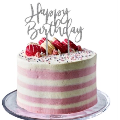 Topo Bolo Acrílico Happy Birthday Prata Glitter Topo Bolo Acrílico Happy Birthday Prata Glitter