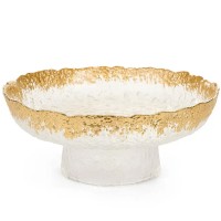 Taça vidro rebordo ondulado dourado diâmetro 26 