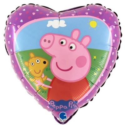 Balão Coração Porquinha Peppa e Teddy