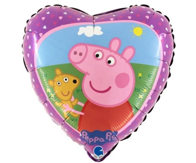 Balão Coração Porquinha Peppa e Teddy