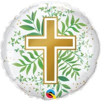 Balão Foil Cruz Dourada e Folhagem