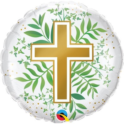 Balão Foil Cruz Dourada e Folhagem