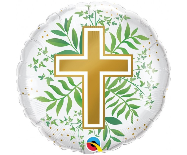 Balão Foil Cruz Dourada e Folhagem