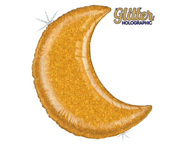 Balão Foil Lua Holográfica Glitter Dourada