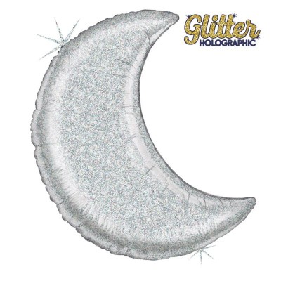 Balão Lua Holográfica Glitter Prateada 1.06 m