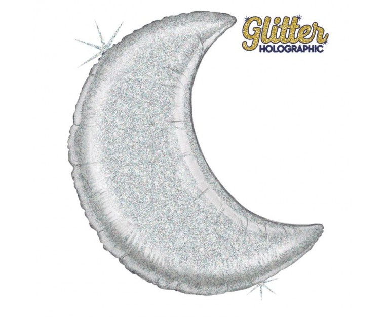 Balão Lua Holográfica Glitter Prateada 1.06 m