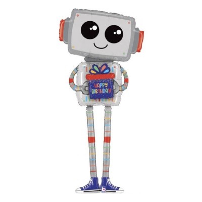 Balão Foil Robot Prenda Happy Birthday 1.52m